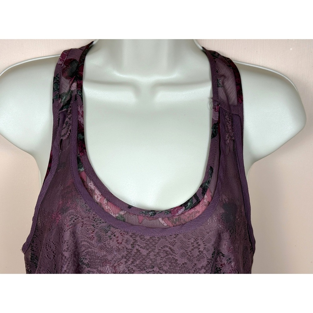 Mudd Tank Top Womens Sheer Layered Size S Purple Floral Fairy Festival Boho Y2K - Picture 6 of 16